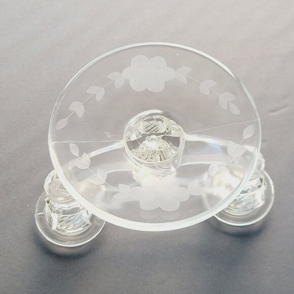 Vintage Indiana Glass Double Candle Holder, Elegant Etched Floral, c.1939-47 USA - Picture 7 of 10